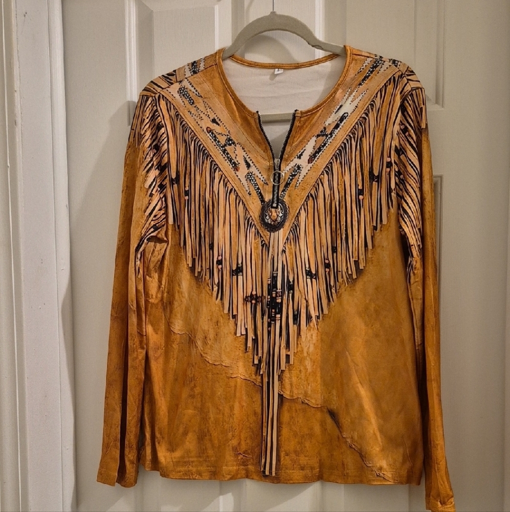 Women's Tan Fringe Top